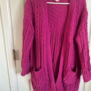 Terra&sky -Front Cable Knit Cardigan Sweater - Fuchsia.